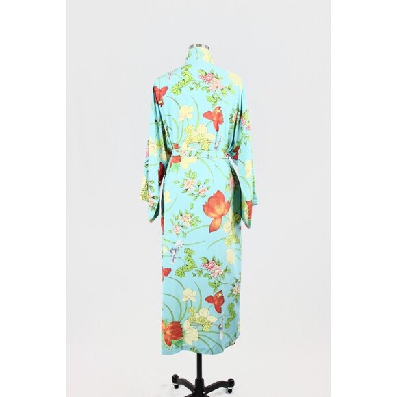 NWOT NATORI Turquoise Blue Floral Matte Satin Kimono Robe, Size M - Picture 3 of 13